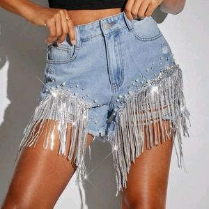Women's pearl rhinestone shorts